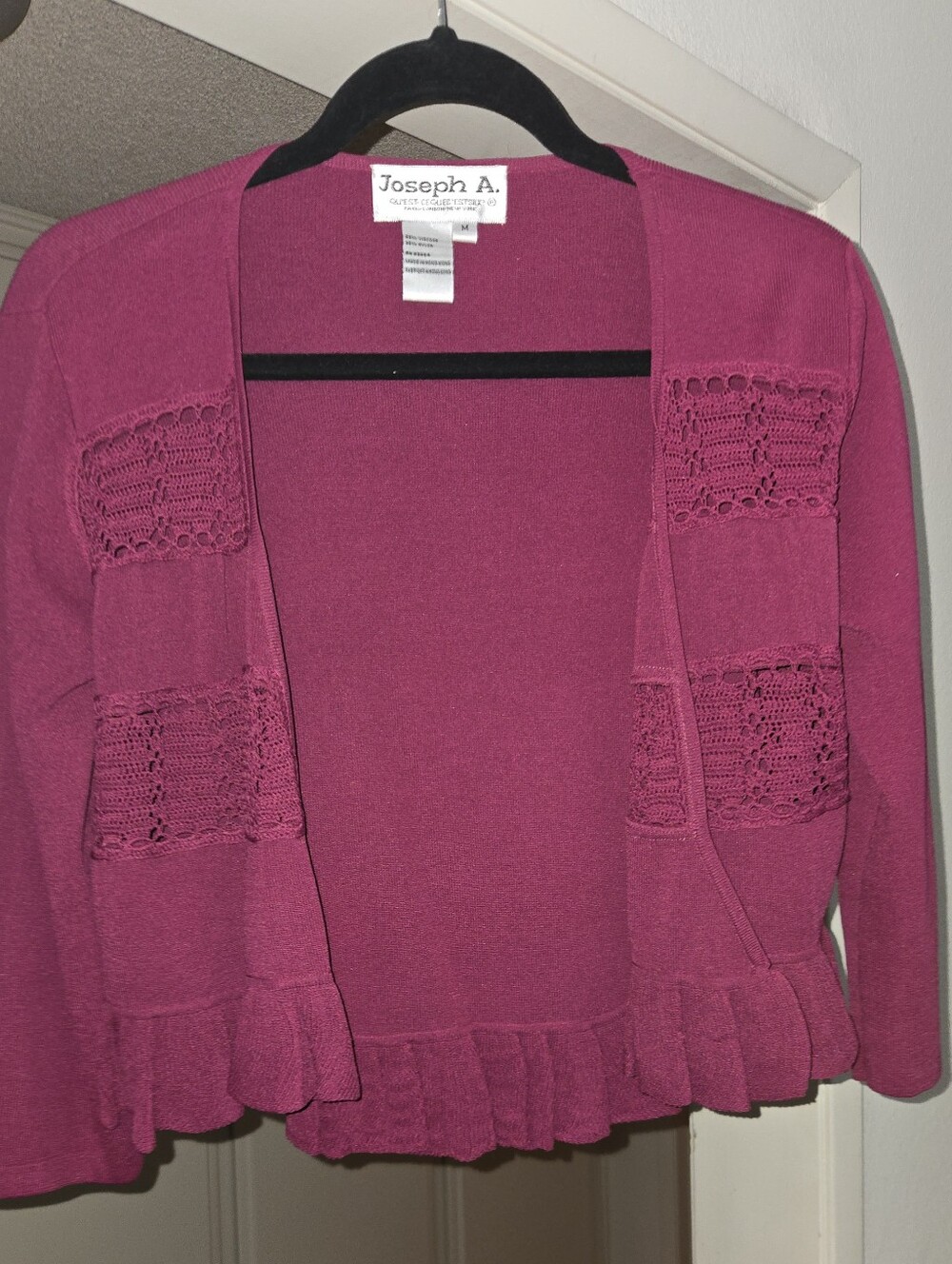 Joseph Berry Pink Open-Front Crochet Trim Cardigan